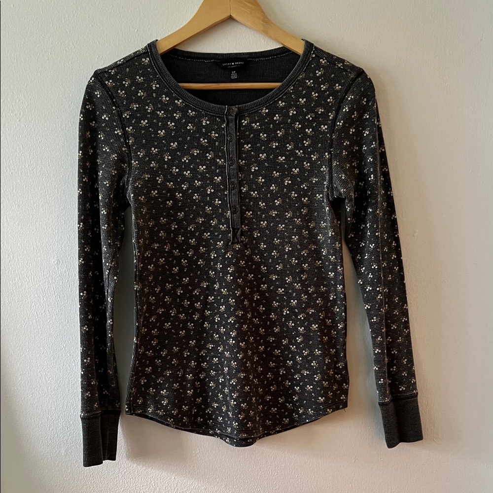 Lucky Brand Navy Long-Sleeve Henley with Floral Print